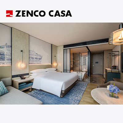 Hotel slaapkamer meubels set omvat massief hout king bed en moderne minibar