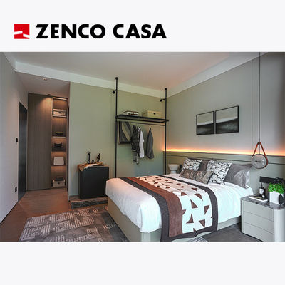 Lichte luxe appartement slaapkamer set met massief hout bed en leer nachtkastje