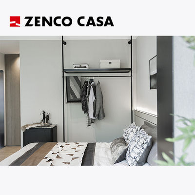 Lichte luxe appartement slaapkamer set met massief hout bed en leer nachtkastje